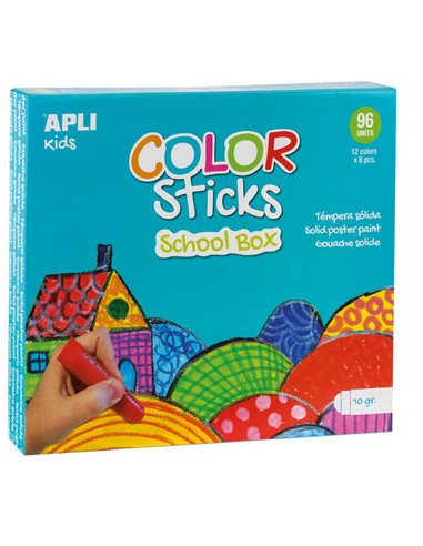 Apli - Bâtons de Couleur Solide Tempera - Boîte de 96 unités de 10g - Couleurs Assorties Idéales pour les Écoles et les Groupes 