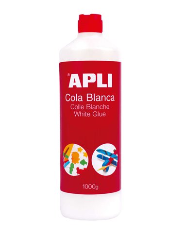 Apli - Colle Blanche - 1000g - Séchage Rapide - Résistante à l'Eau - Idéale pour l'Artisanat et le Travail Scolaire Blanc