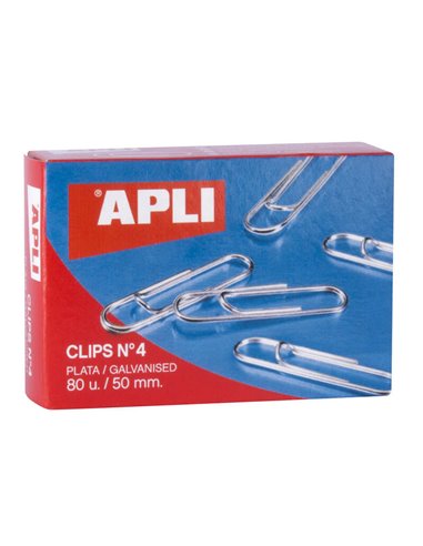 Apli - Wire Clips No. 4 - 50mm - Finition Galvanisée Argent - 80 Unités par Boîte - Organisez vos Documents