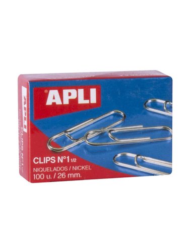 Apli - Clips Fils N°1½ (26mm) - Finition Nickel Brillant - Haute Résistance à l'Oxydation - Boîte de 100 Clips