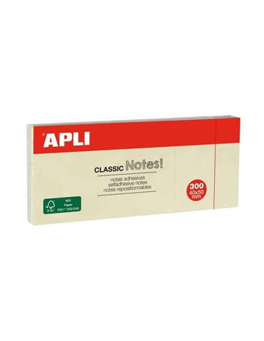 Apli - Classic 3 Blocs de 100 Notes Autocollantes 40 x 50 mm - Jaune