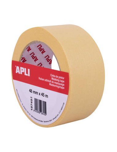 Apli - Ruban de peintre 48 mm x 45 m - Facile à couper et à appliquer - Résistant à l'humidité - Idéal pour la peinture et la dé