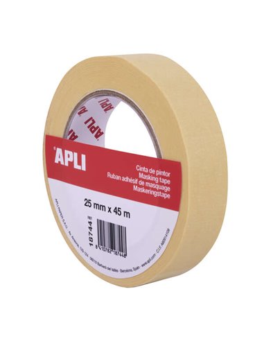 Apli - Ruban de Peintre 25mm x 45m - Facile à Couper et à Appliquer - Adhérence Forte et Durable - Résistant à l'Humidité et à l