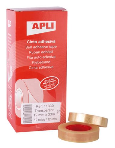 Apli - Ruban adhésif transparent 12 mm x 33 m - Résistant à l'eau et aux intempéries - Facile à couper et à appliquer - Idéal po