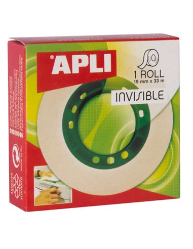 Apli - Ruban Adhésif Invisible 19 mm x 33 m - Facile à découper - Résistant - Idéal pour une utilisation en bureau - Transparent