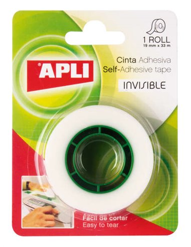 Apli - Ruban Adhésif Invisible 19 mm x 33 m - Facile à découper - Résistant - Idéal pour une utilisation en bureau - Transparent