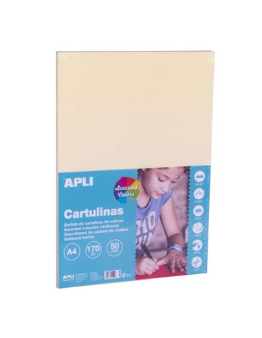 Apli - Papier Cartonné Assorti Pastel A4 170g 50 Feuilles