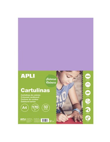 Apli - Papier Cartonné Violet A4 170g 50 Feuilles