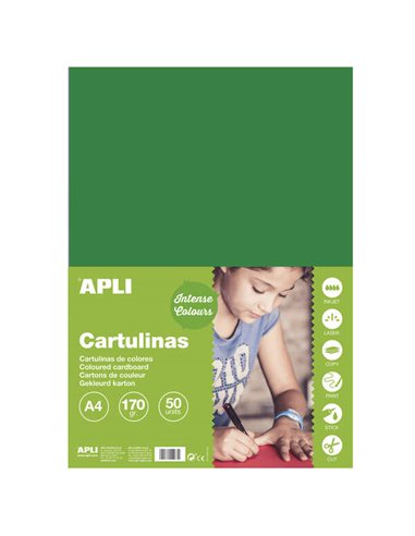 Apli - Papier Cartonné Vert Foncé A4 170g 50 Feuilles