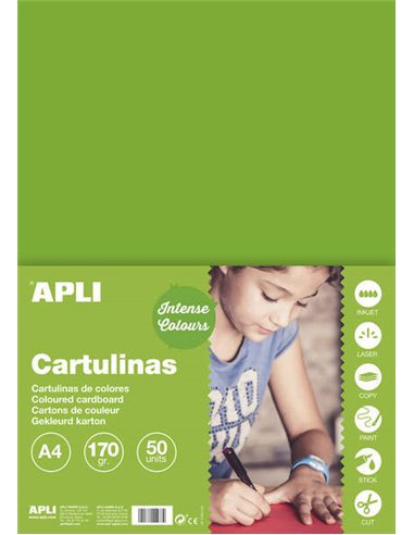 Apli - Papier Cartonné Vert Herbe A4 170g 50 Feuilles