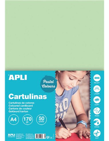 Apli - Papier Cartonné Vert Émeraude A4 170g 50 Feuilles