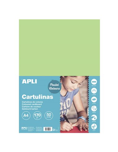 Apli - Papier Cartonné Vert Clair A4 170g 50 Feuilles