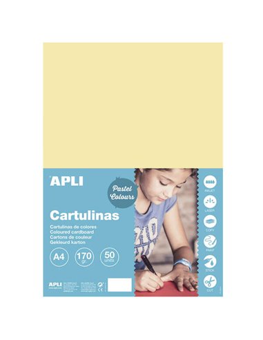 Apli - Papier Cartonné Vanille A4 170g 50 Feuilles