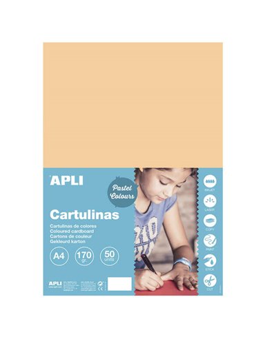 Apli - Papier Cartonné Saumon A4 170g 50 Feuilles