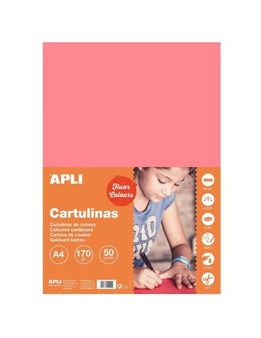 Apli - Papier Cartonné Rose Fluo A4 170g 50 Feuilles