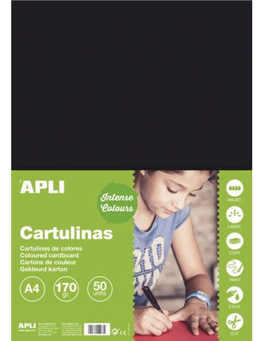 Apli - Carton Noir A4 170g 50 Feuilles