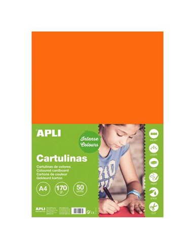 Apli - Papier Cartonné Orange A4 170g 50 Feuilles