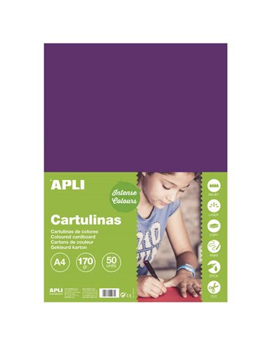 Apli - Papier Cartonné Violet A4 170g 50 Feuilles