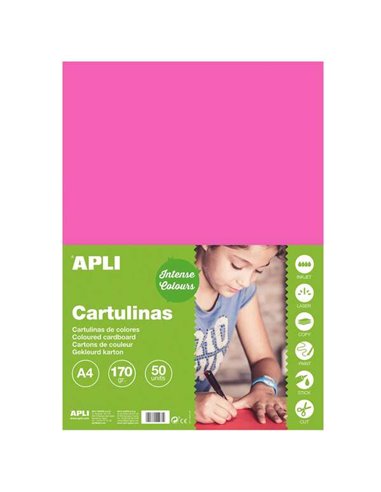 Apli - Papier Cartonné Fuchsia A4 170g 50 Feuilles