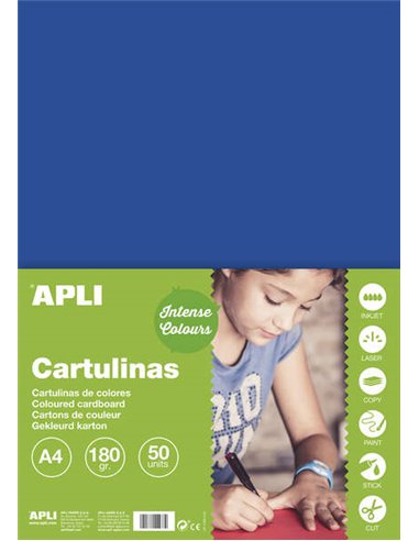 Apli - Papier Cartonné Bleu Foncé A4 170g 50 Feuilles