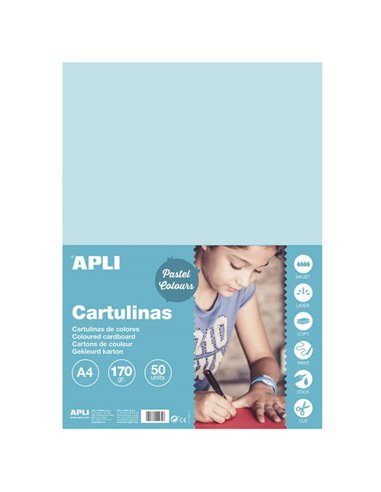 Apli - Papier Cartonné Bleu Clair A4 170g 50 Feuilles