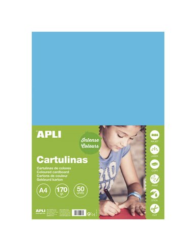 Apli - Papier Cartonné Bleu Ciel A4 170g 50 Feuilles