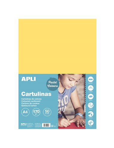 Apli - Papier Cartonné Jaune Clair A4 170g 50 Feuilles