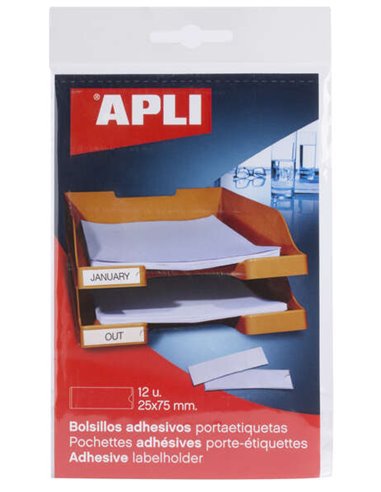 Apli - Pochettes adhésives pour étiquettes - Taille 25x75 mm - Modifiez les informations sur l'étiquette selon vos besoins - Con