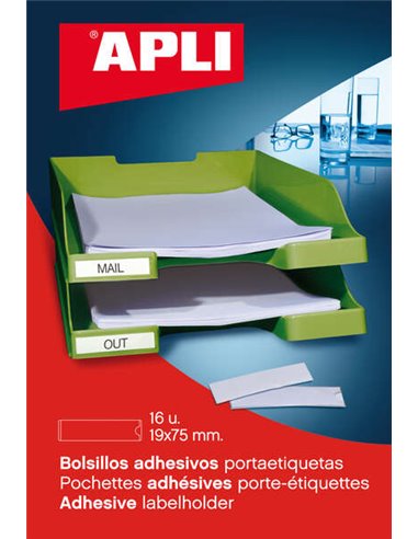 Apli - Pochettes adhésives pour étiquettes - Taille 19 x 75 mm - Modifiez les informations de l'étiquette selon vos besoins - 16