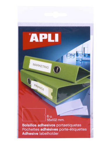 Apli - Pochettes adhésives pour étiquettes - 55 x 102 mm - Modifiez les informations sur l'étiquette selon vos besoins - Contien