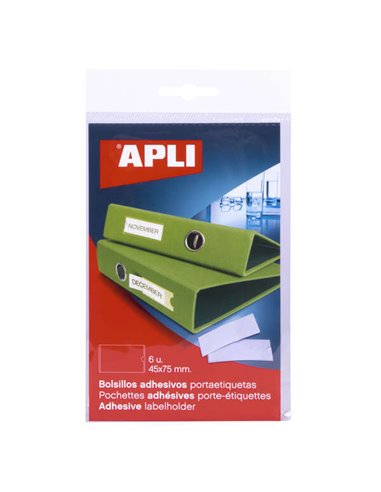 Apli - Pochettes adhésives pour étiquettes - 45 x 75 mm - Modifiez les informations sur l'étiquette selon vos besoins - Pack de 