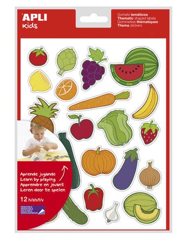 Apli - Sachet de Gomets Thème Fruits et Légumes - 276 Gomets - Adhésif amovible - Développé avec des éducateurs - Idéal pour les