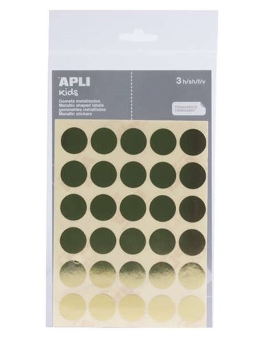 Apli - Sachet de Gomets Ronds Ø 20mm de Couleur Or avec Adhésif Permanent - 90 Gomets en 3 Feuilles - Idéal pour Développer la P