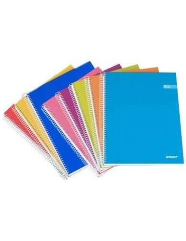 Ancor - Carnet à Spirales Classic Stripes Format Folio Rayure Horizontale - 80 Feuilles 90gr - Couverture Carton Laminé - Couleu