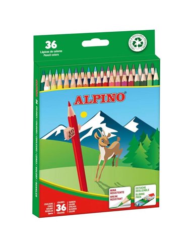 Alpino - Paquet de 36 Crayons de Couleur Créatifs - Mine Incassable de 3 mm - Plateau Amovible - Assortiment de Couleurs Vives e