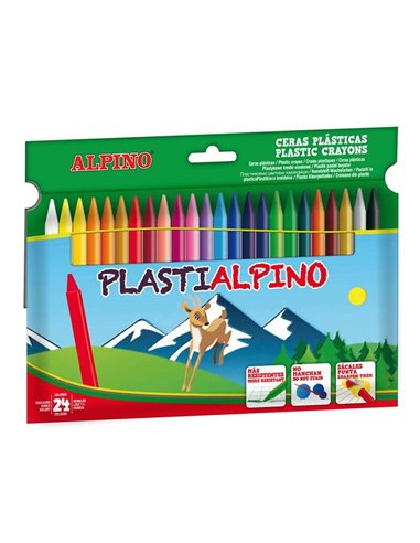 Alpino - Pack de 24 Crayons PlastiAlpino - pour Enfants - Matière Résistante et Ne Tache pas - Couleurs Vives - Couleurs Assorti