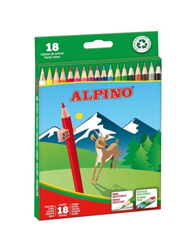 Alpino - Paquet de 18 Crayons de Couleur Créatifs - Mine 3 mm - Incassables - Plateau Amovible - Assortiment de Couleurs Vives e