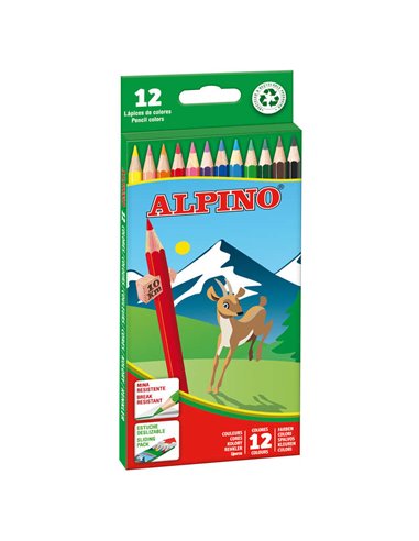 Alpino - Paquet de 12 Crayons de Couleur Hexagonaux - Mine 3 mm - Incassables - Plateau Amovible - Couleurs Assorties