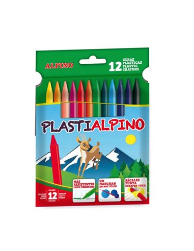 Alpino - Paquet de 12 crayons PlastiAlpino - pour enfants - Matière résistante - Ne tache pas - Couleurs vives - Couleurs assort