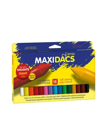 Alpino - Maxidacs Pack de 15 Crayons Doux pour Enfants - Taille Extra Large 120 mm x 14 mm - Étiquette Anti-taches - Idéal pour 