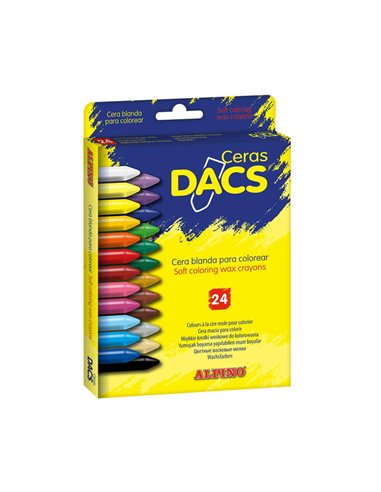 Alpino - Dacs Pack de 24 Cires Colorées - Texture Crémeuse - Miscible - Peinture Douce et Couvrante - Couleurs Assorties