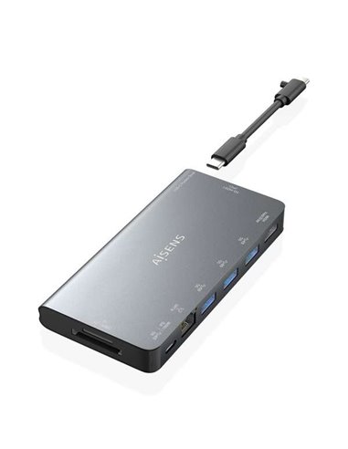 Aisens - Station d'accueil USB-C 8 en 1 - USB-C vers 1xHDMI - 1xRJ45 - 3xUSB-A - 1xUSB-C Data+PD - 1xSD - 1xMicro SD - 10cm - Co