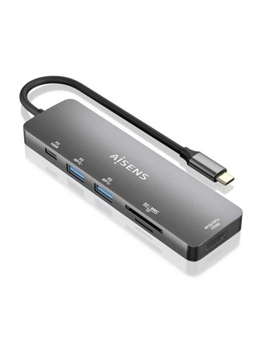 Aisens - Station d'accueil USB-C 6 en 1 - USB-C vers 1xHDMI - 2xUSB-A - 1xUSB-C PD 100W - 1xSD - 1xMicro SD - 15cm