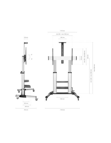 Aisens - Support de Sol PRO avec Roulettes et Manivelle - Plateau DVD et Support Caméra pour Moniteur/TV - Jusqu'à 100Kg - De 60