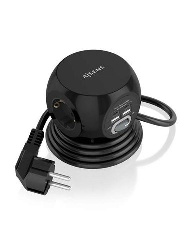 Aisens - Multiprise de Bureau Multifonction avec 3 Prises + 2xUSB-C - 2xUSB-A - 1,4m - Couleur Noir