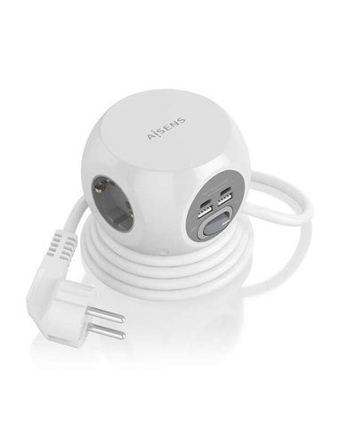 Aisens - Multiprise de Bureau Multifonction avec 3 Prises + 2xUSB-C - 2xUSB-A - 1,4m - Coloris Blanc