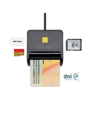 Aisens - Lecteur de Carte à Puce DNI avec Lecteur de Carte SIM - SD - Micro SD - MMC - RS-MMC - MMC Micro - Couleur Noir