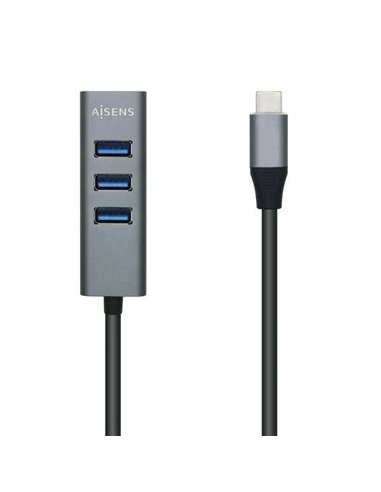 Aisens - Hub USB 3.1 USB-C - USB-C Mâle vers 4xType A Femelle - 10cm - Couleur Gris