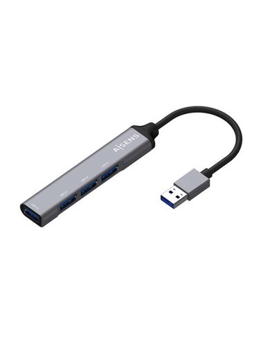 Aisens - Hub USB 3.0 en aluminium - Type A mâle vers 4xType A femelle - 10 cm - Couleur gris