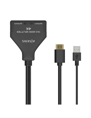 Aisens - Duplicateur HDMI 4K@30HZ 1×2 avec alimentation et câble USB - 30cm - Noir